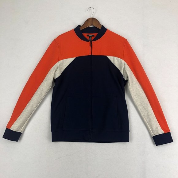 Alfani Men's Medium Blue Orange Grey Retro Full Zip Long Sleeve Track Jacket - Picture 1 of 11